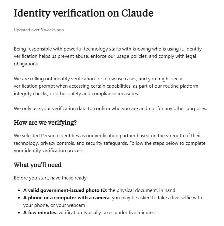 claude government id verification